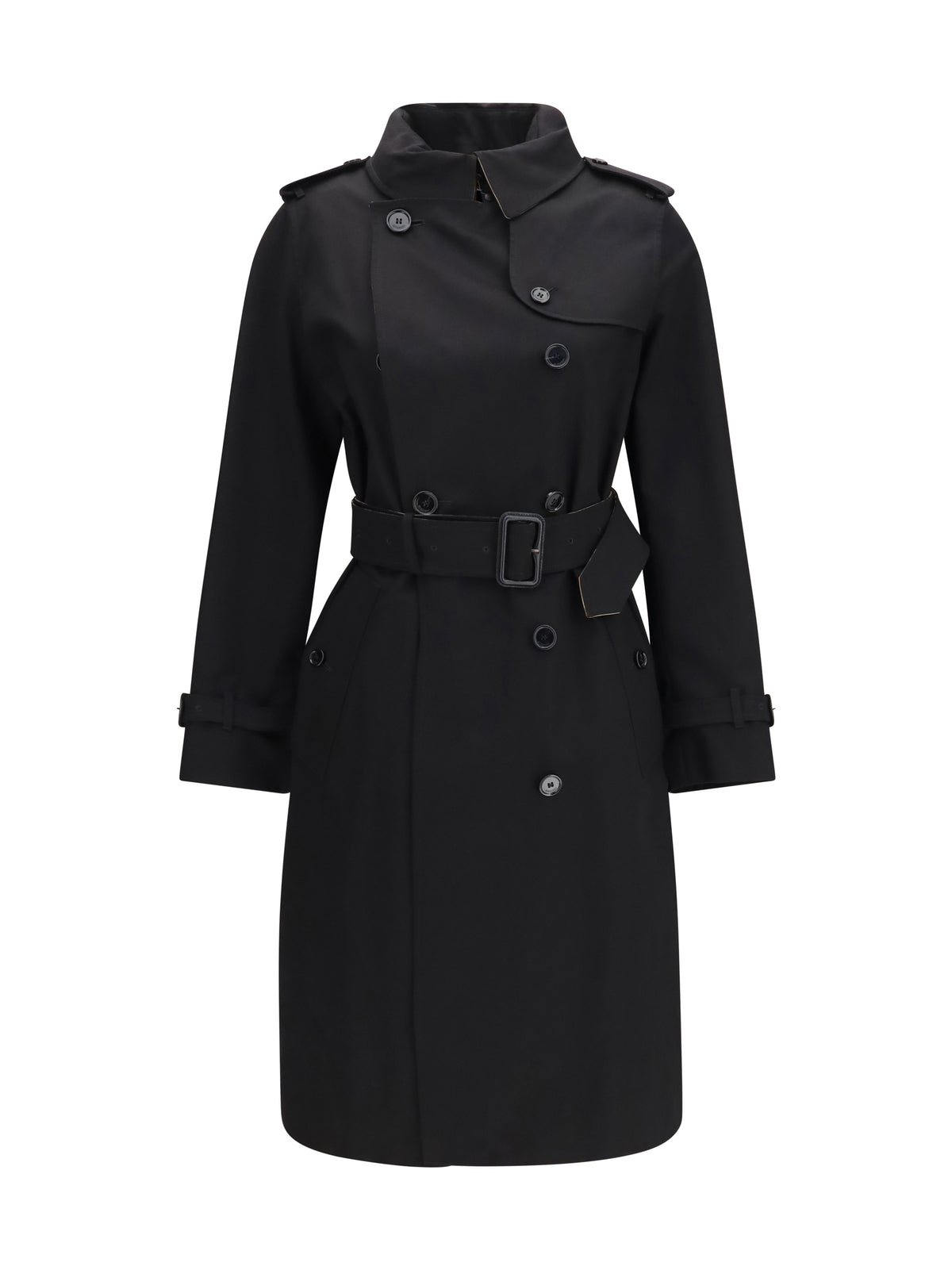 Burberry Long gabardine Trench Coat with Check collar - Black