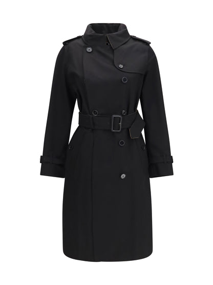 Burberry Long gabardine Trench Coat with Check collar - Black