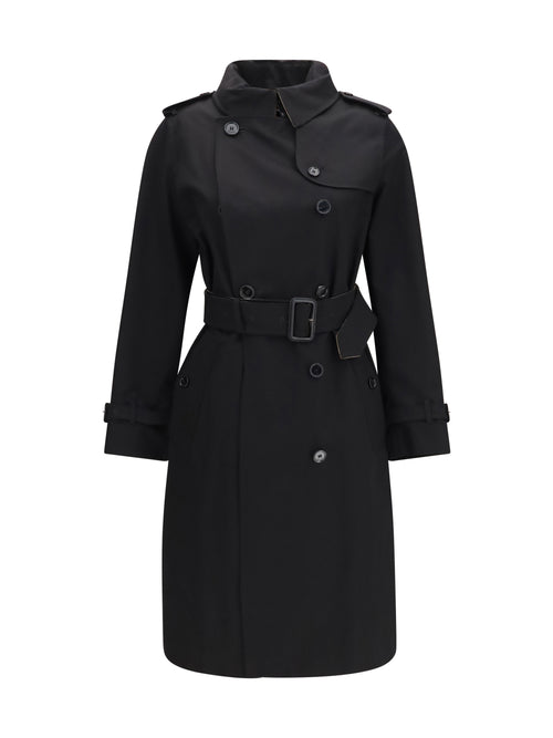 Burberry Long gabardine Trench Coat with Check collar - Black