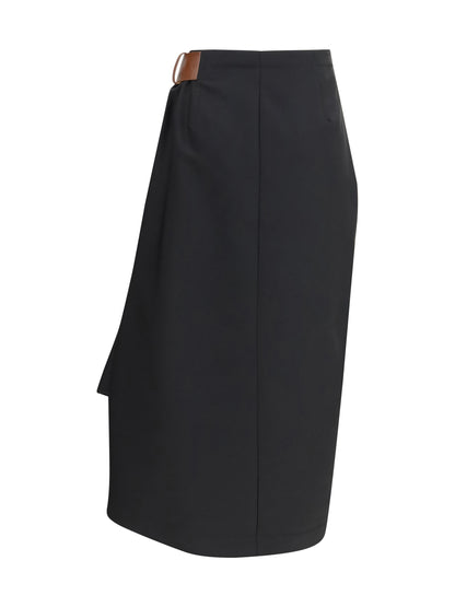 Bottega Veneta Grain de poudre wool midi Skirt - Double Black