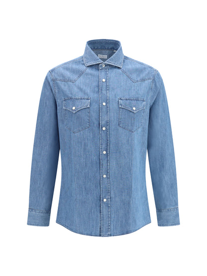 Brunello Cucinelli Easy Fit lightweight denim Shirt - Med Wash Denim