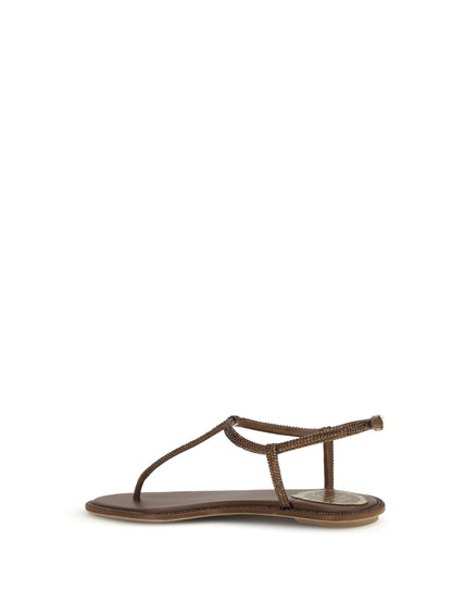 Rene Caovilla Diana Sandals with crystals - Brown Satin/Smoked Topaz Strass