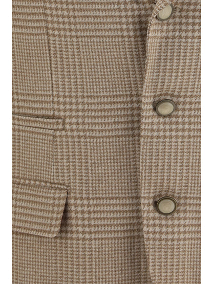 Brunello Cucinelli Single breasted checked Blazer - Camel