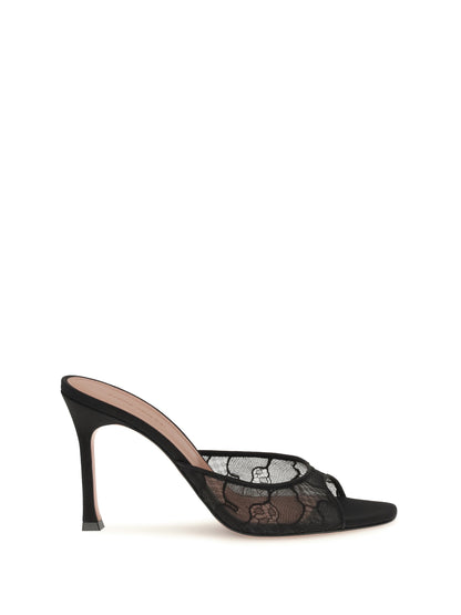 Amina Muaddi Alexa Lace Sandals - Black Lace