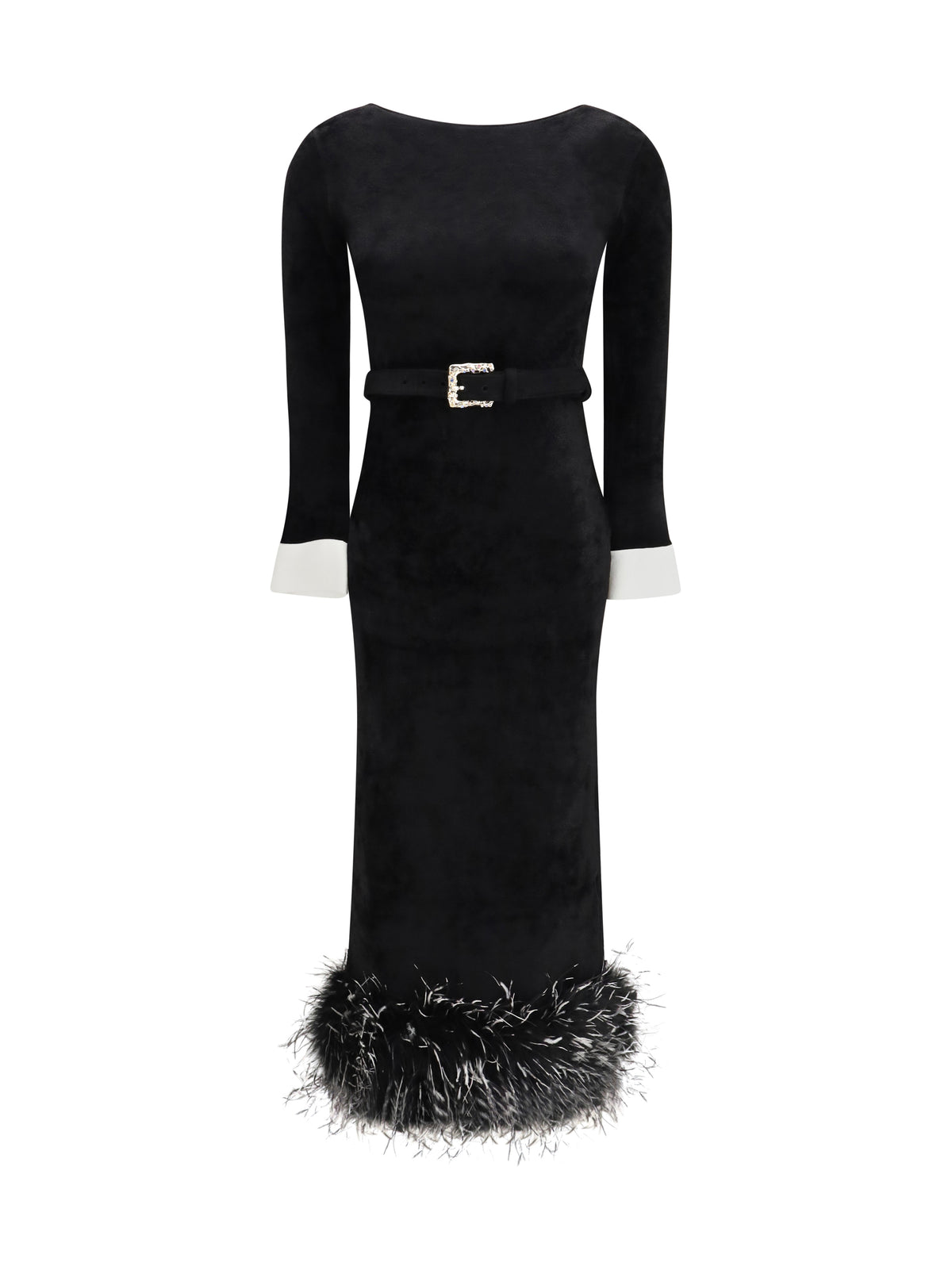 Self-Portrait Feather-trimmed Chenille Midi Dress - Black