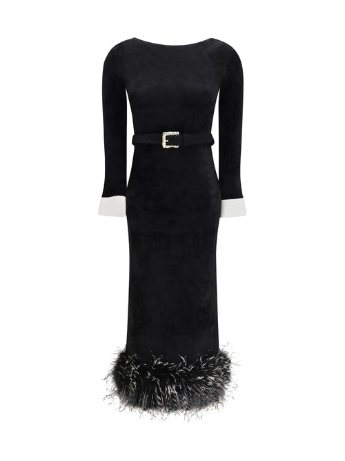 Self-Portrait Feather-trimmed Chenille Midi Dress - Black