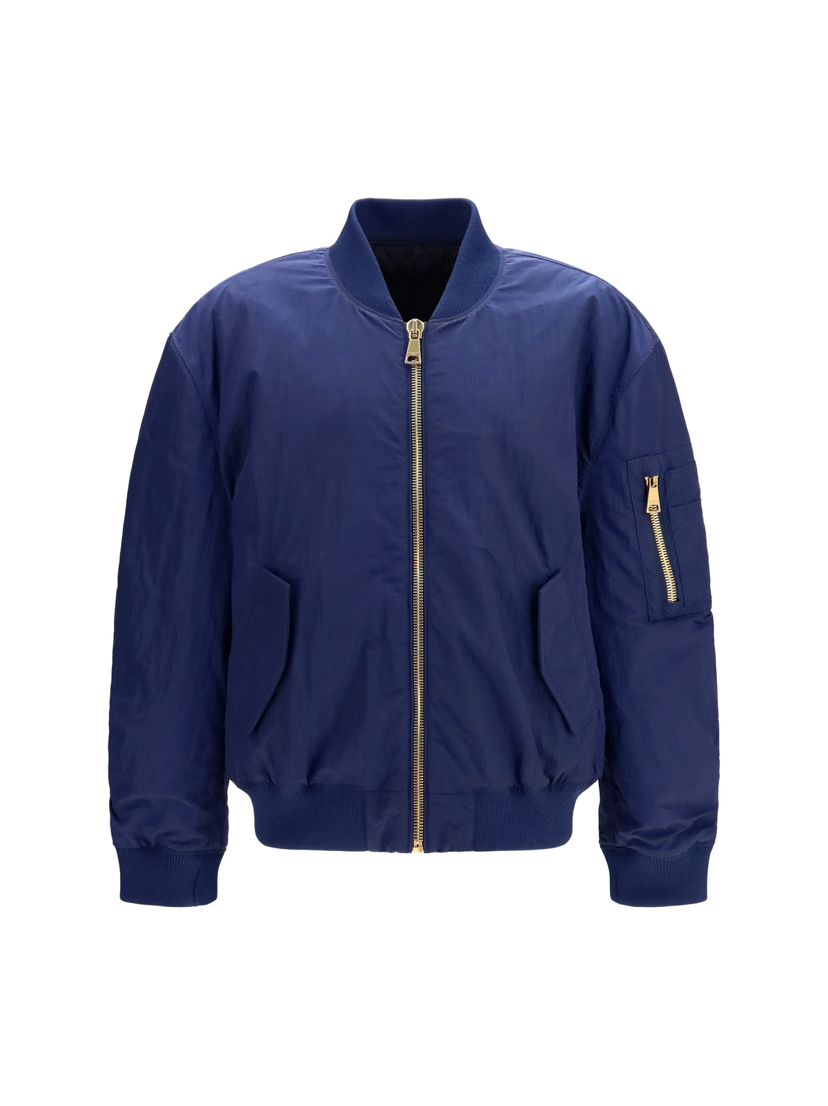 Balmain Nylon Bomber Jacket with embroidered back logo - Bleu