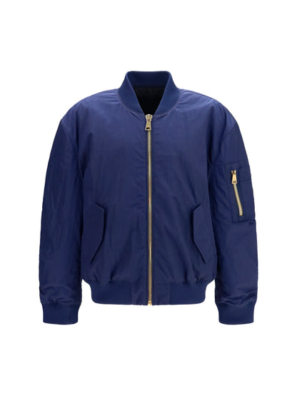 Balmain Nylon Bomber Jacket with embroidered back logo - Bleu