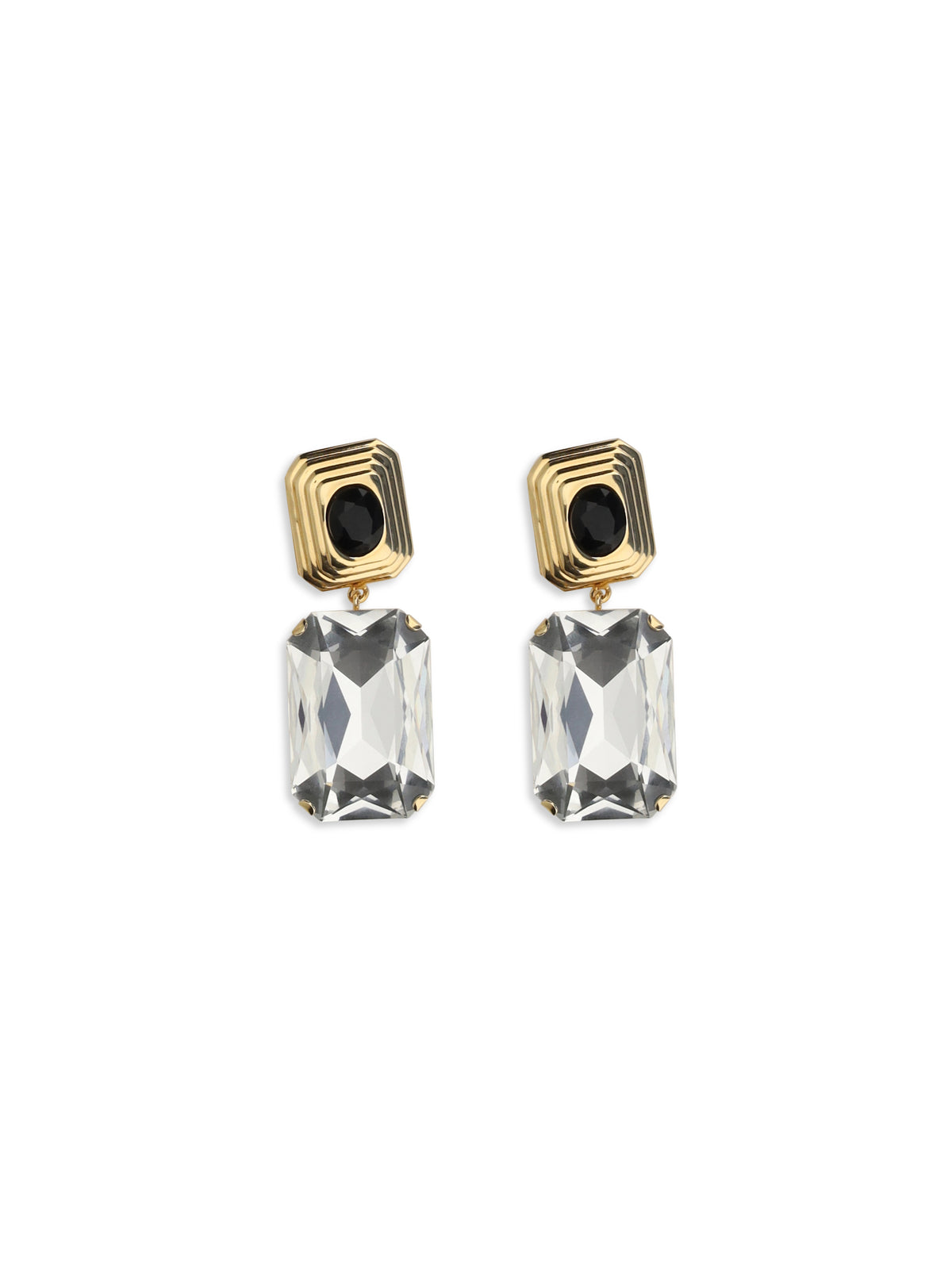 Alessandra Rich Clip-on Earrings with crystal drop - Black-Cry-Gold