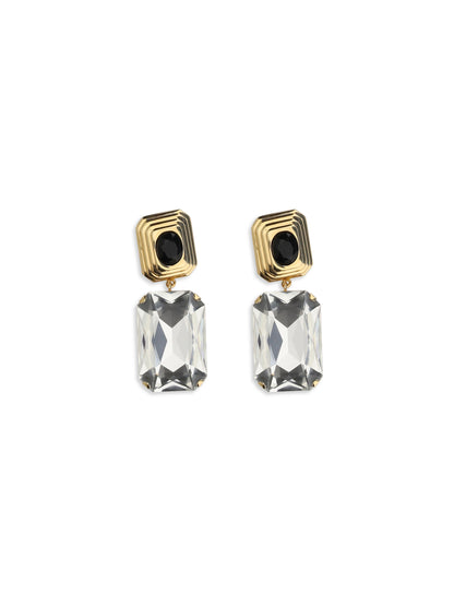Alessandra Rich Clip-on Earrings with crystal drop - Black-Cry-Gold