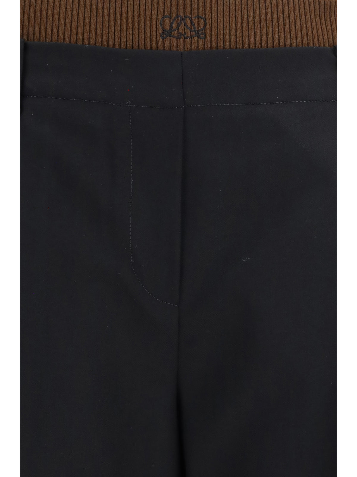Loewe Wide-Leg Pants with Ribbed Waistband - Black