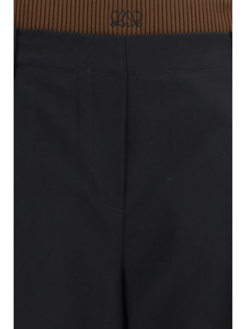 Loewe Wide-Leg Pants with Ribbed Waistband - Black