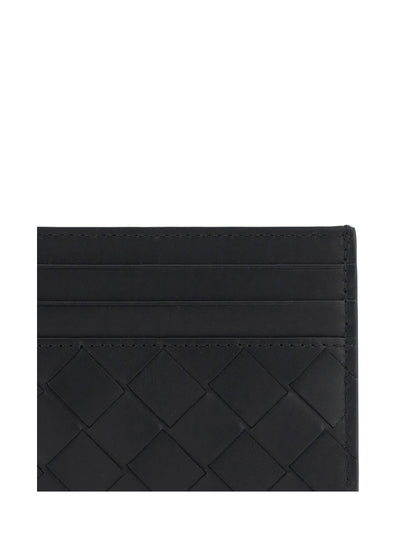 Bottega Veneta Leather Card Holder - Black-Silver