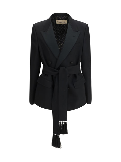 Valentino Double-breasted virgin wool Blazer with belt - Black