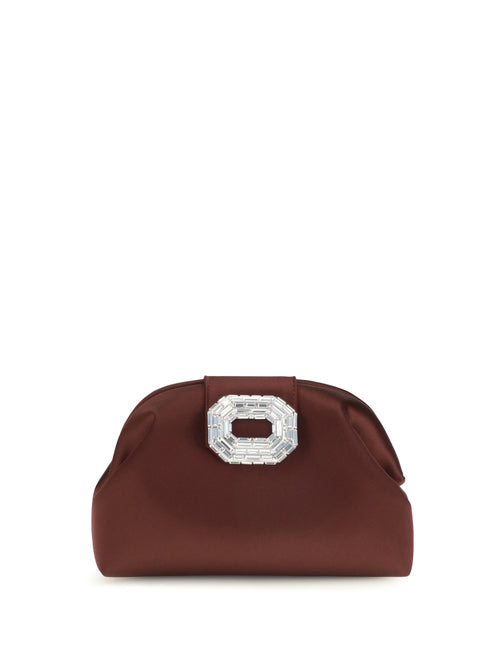 Amina Muaddi Camelia Satin Clutch - Merlot Satin