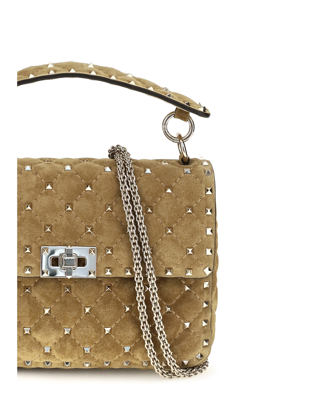 Valentino Garavani Medium Rockstud Spike suede Top Handle Bag - Havana Beige