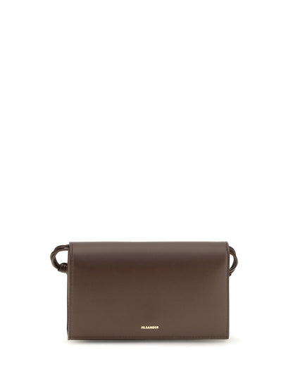 Jil Sander Tangle Wallet with shoulder strap - Dark Earth