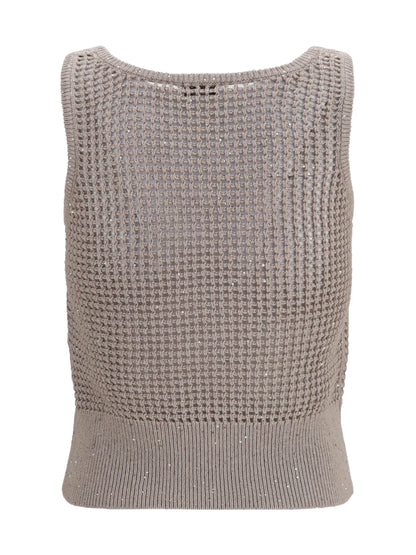 BRUNELLO CUCINELLI Perforated sequin Tank Top
