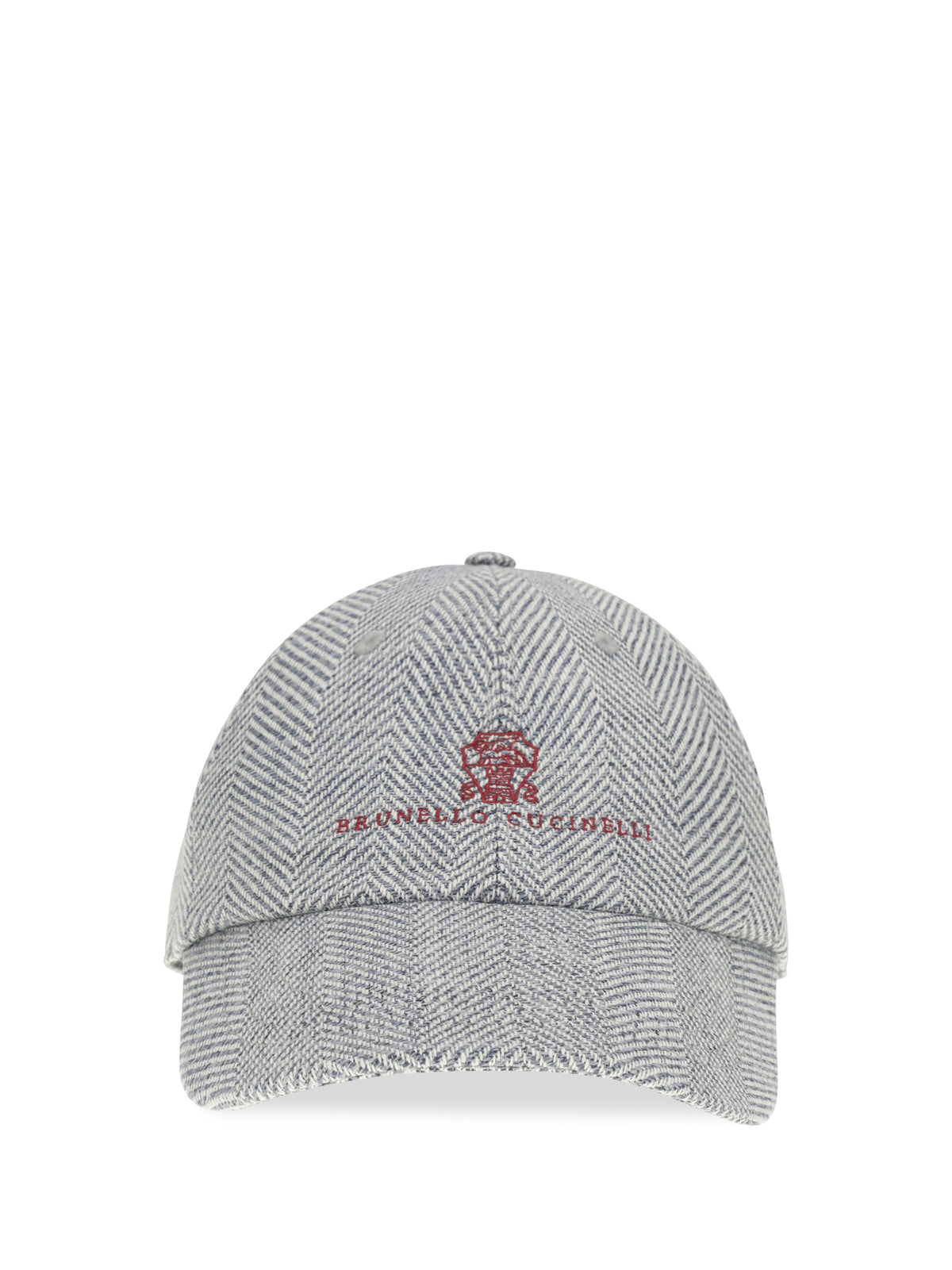 Brunello Cucinelli Alpaca, wool and silk chevron Baseball Hat with logo - Ceruleo+Rosso