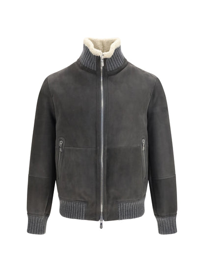Brunello Cucinelli Shearling Jacket with zip and high neck - Acciaio Pelo Ecru'