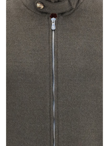 Brunello Cucinelli Wool zip Jacket with high collar - Mud