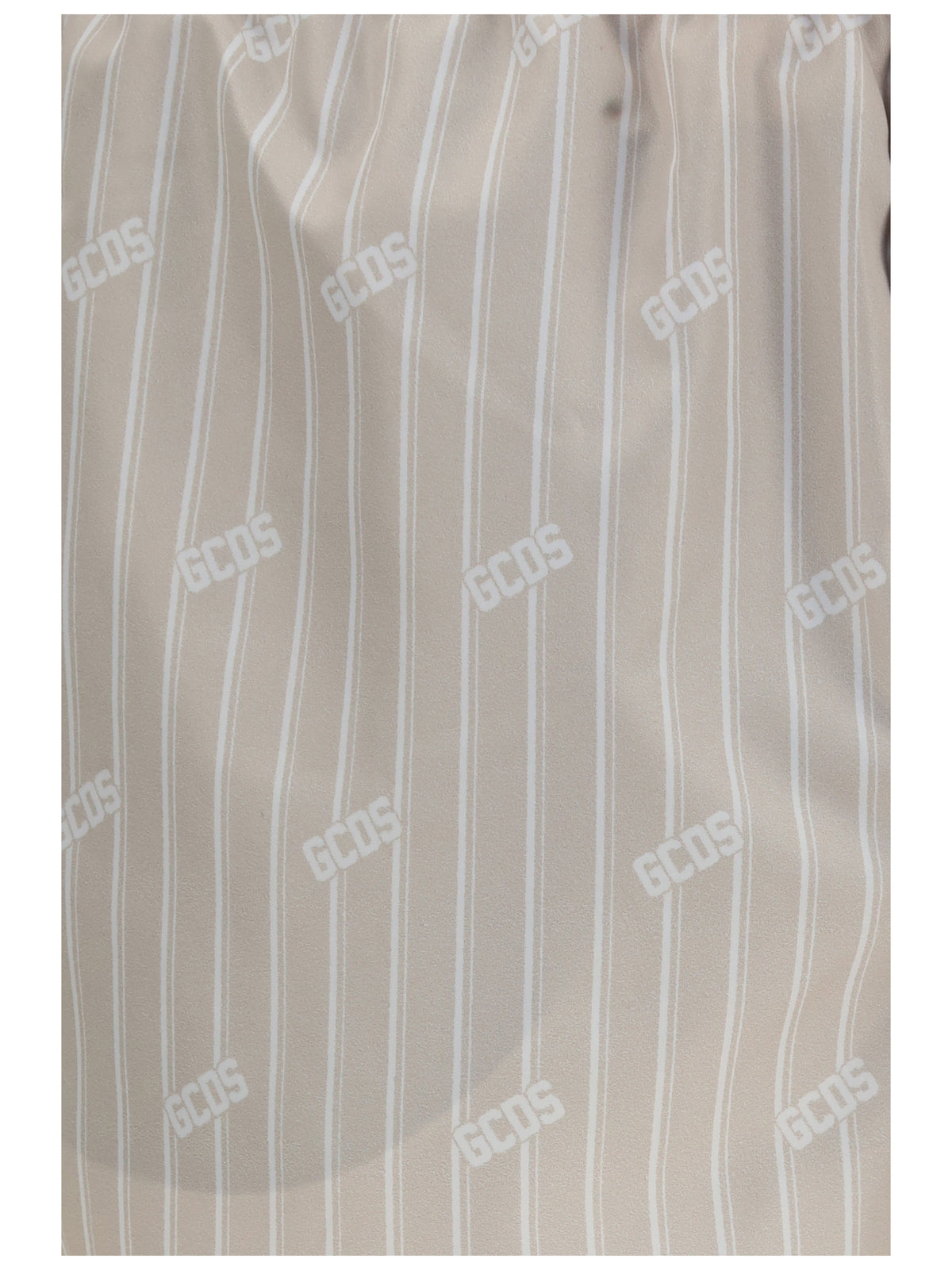 GCDS Striped all-over logo swim Shorts - Sandshell/Bone