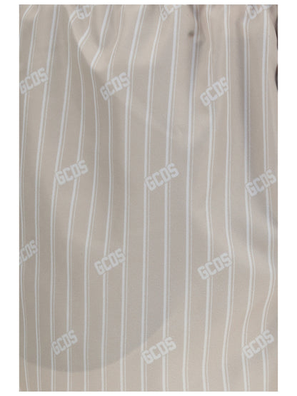 GCDS Striped all-over logo swim Shorts - Sandshell/Bone