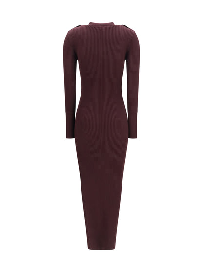 Courrèges Rib knit polo long Dress - Burgundy