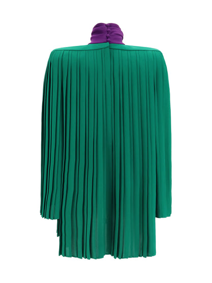 Valentino Pleated Georgette Top - Antic Green/Purple Orchid