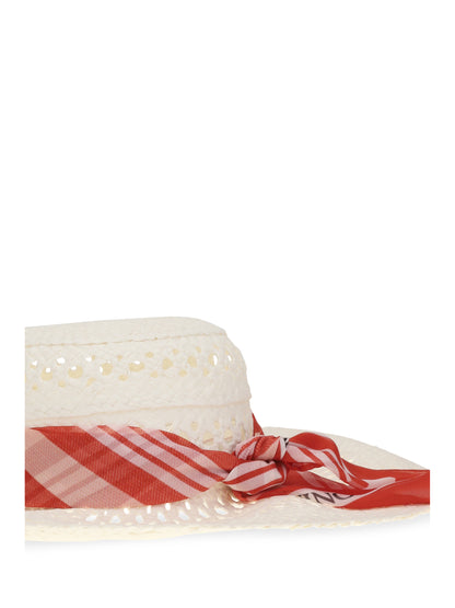 Ermanno Scervino Wide-brim Hat with vichy print silk scarf - Banana Crepe/Biondo