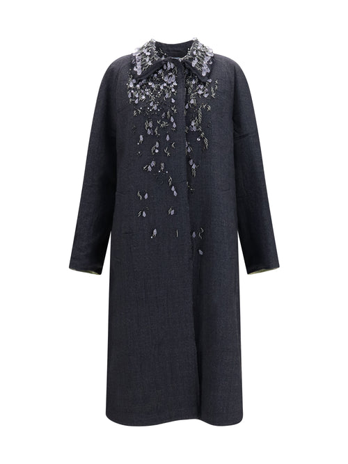 Prada Single-breasted mouliné Prince of Wales and embroidered twill Coat - Nero+Agave