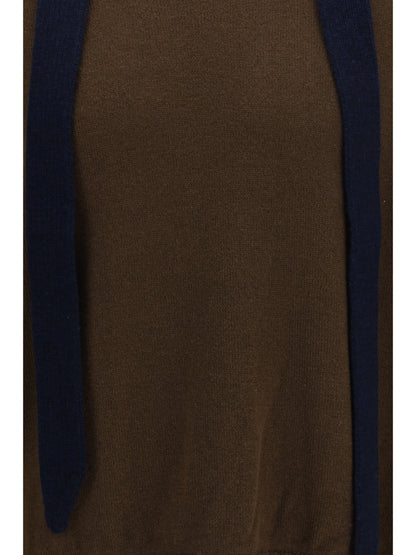 Sacai Wool knit Cardigan with integrated scarf - Brown×Navy