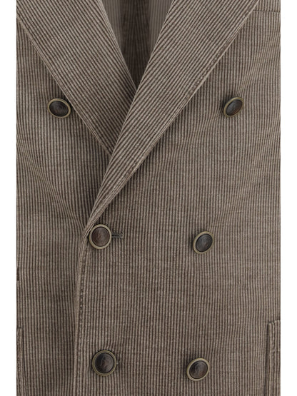 Brunello Cucinelli Double-breasted corduroy Jacket - Granito
