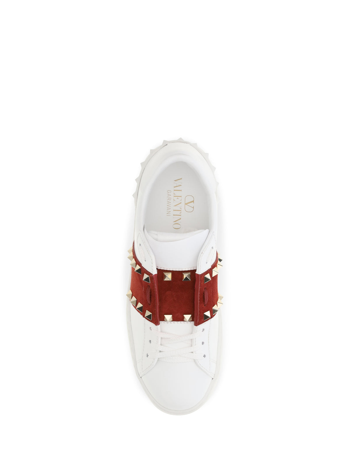 Valentino Garavani Rockstud Untitled Sneakers with suede band - White/Russet Red/White