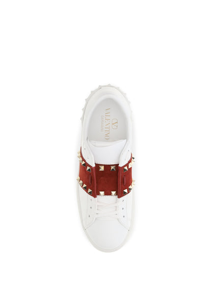 Valentino Garavani Rockstud Untitled Sneakers with suede band - White/Russet Red/White