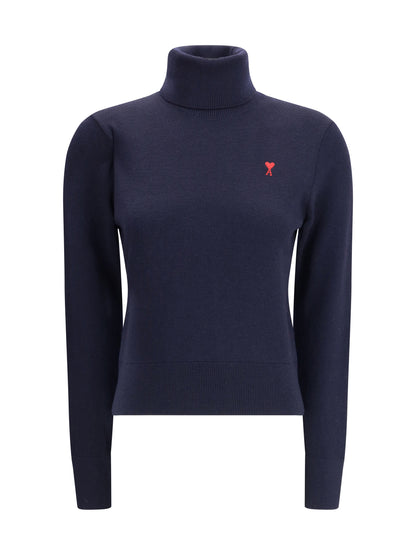 Ami Paris Ami De Coeur turtleneck Sweater - Marine/Rouge