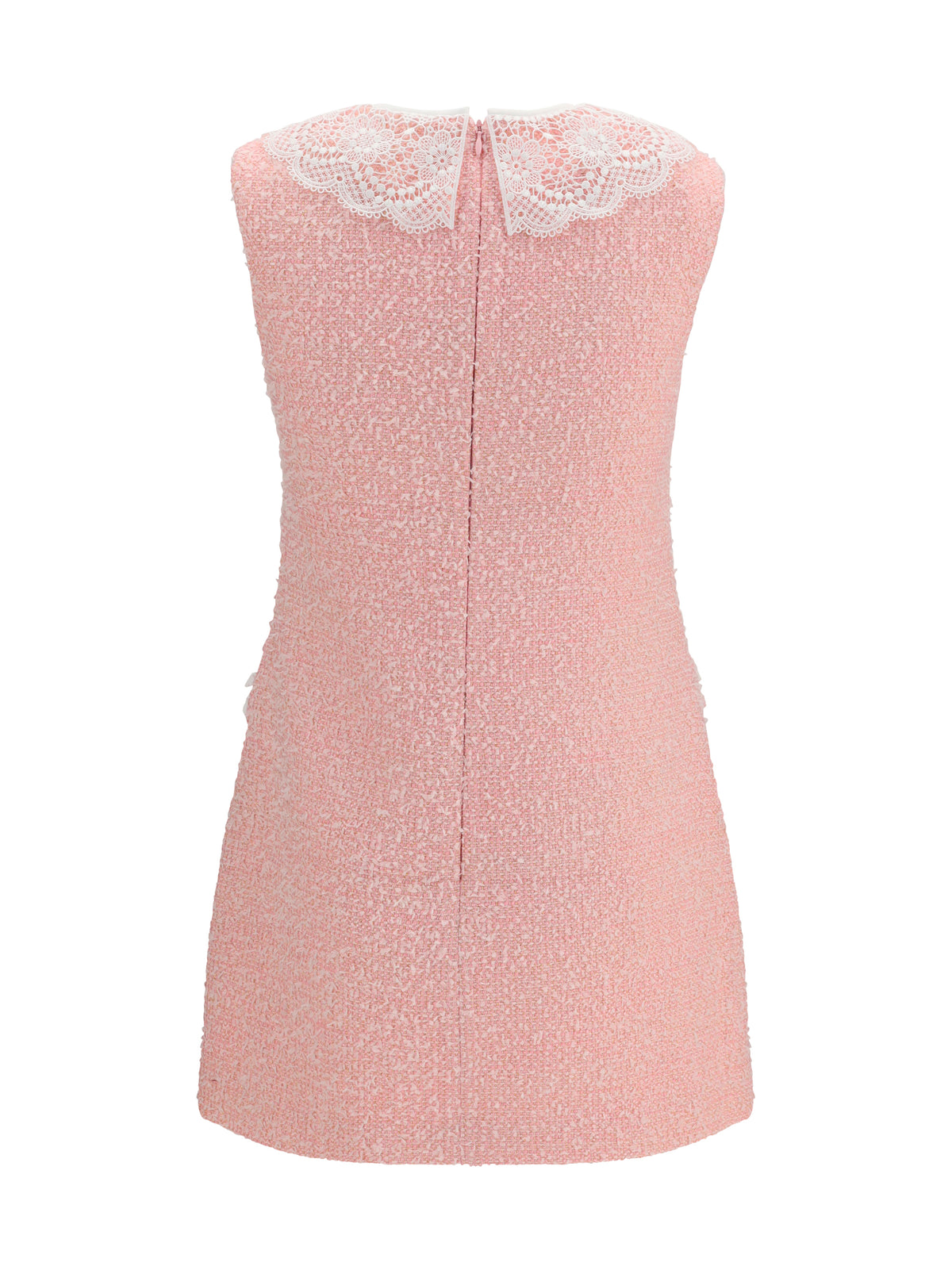 Self-Portrait Bouclé mini Dress with lace collar - Pink