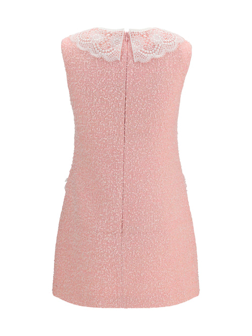 Self-Portrait Bouclé mini Dress with lace collar - Pink
