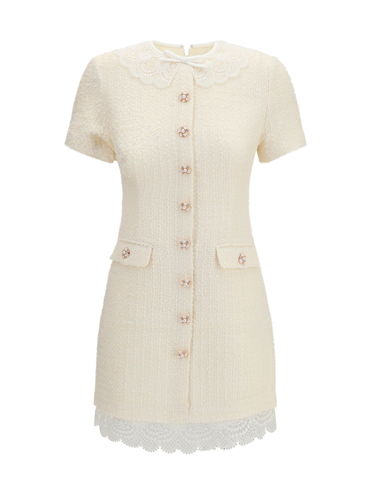 Self-Portrait Tailored mini Dress with bouclé lace inserts - Cream