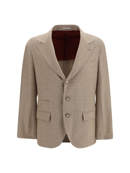 Brunello Cucinelli Single breasted checked Blazer - Camel