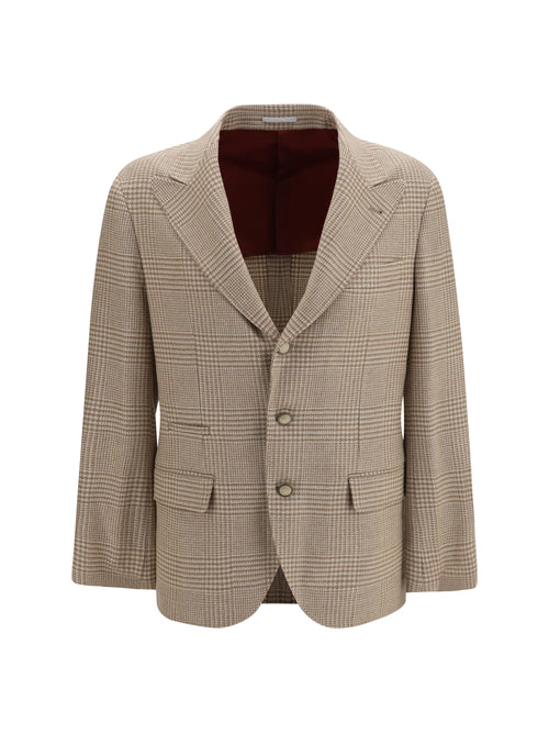 Brunello Cucinelli Single breasted checked Blazer - Camel