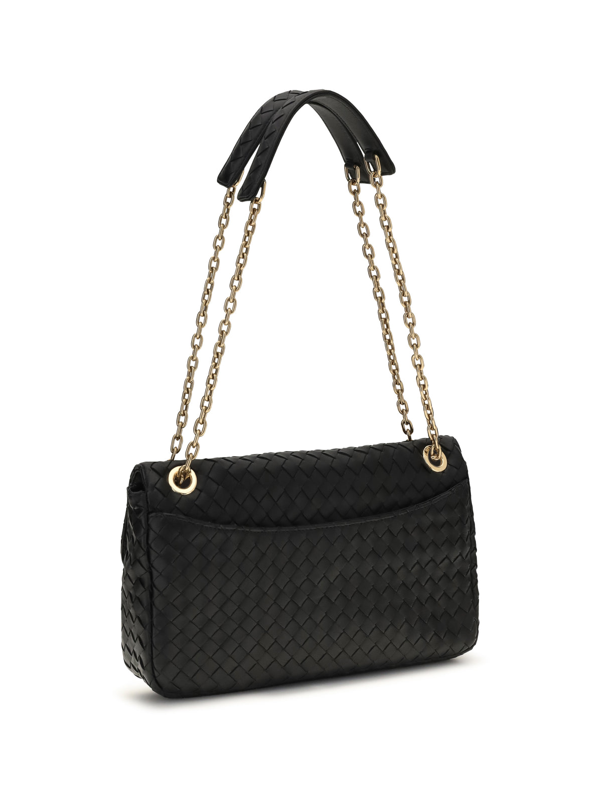 Bottega Veneta Intrecciato Shoulder Bag - Black-M Brass