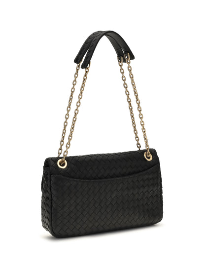 Bottega Veneta Intrecciato Shoulder Bag - Black-M Brass