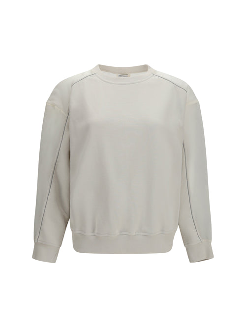 Brunello Cucinelli Crewneck Sweatshirt with organza sleeves - Warm White