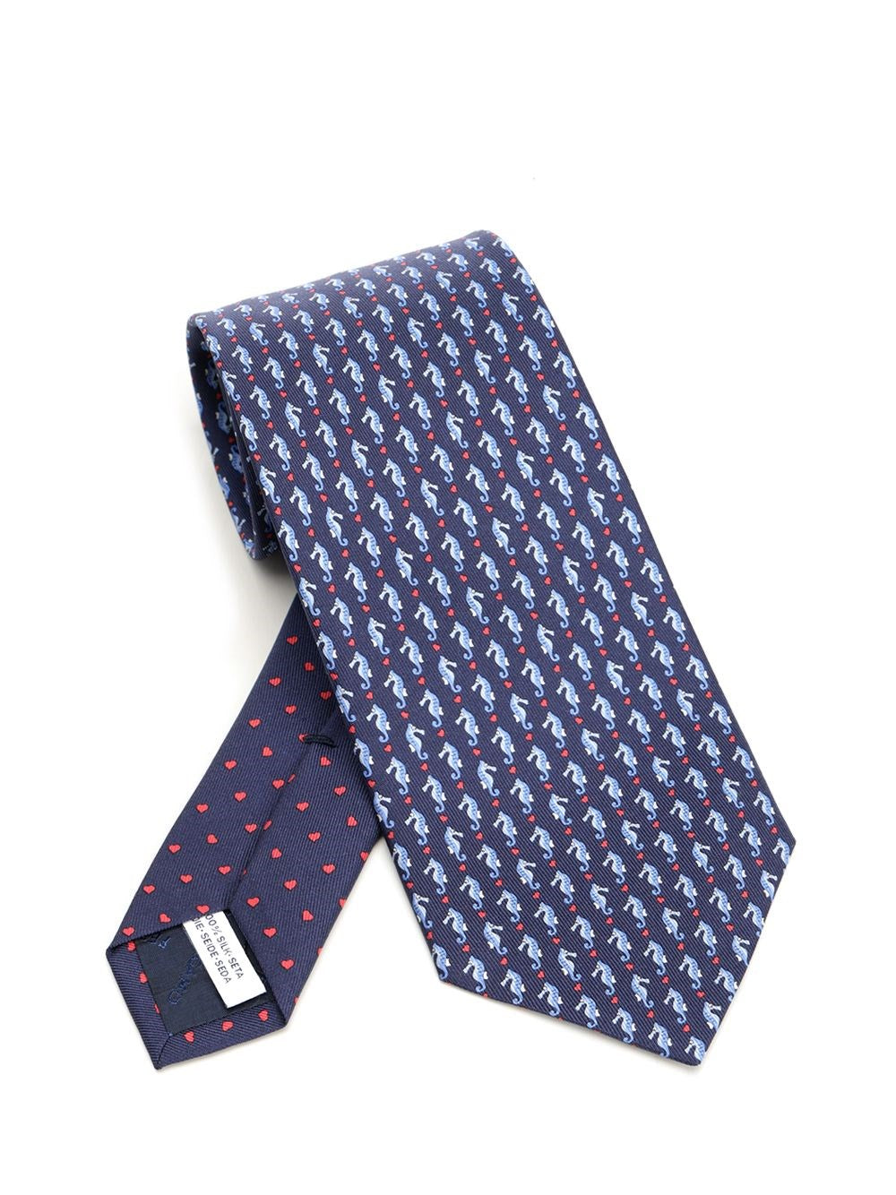 Ferragamo "Seahorse" Print Tie - Blue