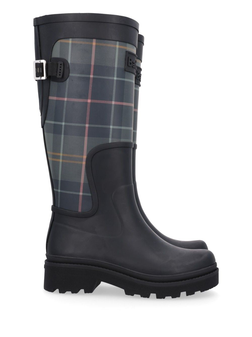 Barbour "Dena Tall" Tartan Rubber Boots - Black