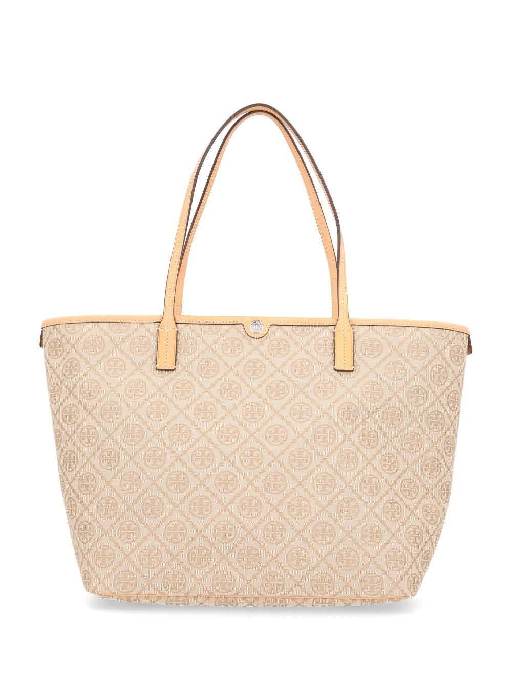 Tory Burch "T Monogram Zip" Tote Bag - Beige