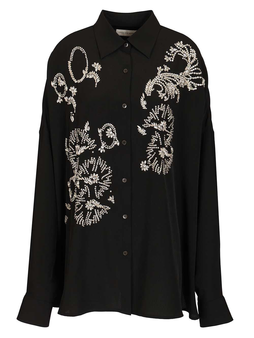Dries Van Noten Oversized Shirt With Crystals - Black