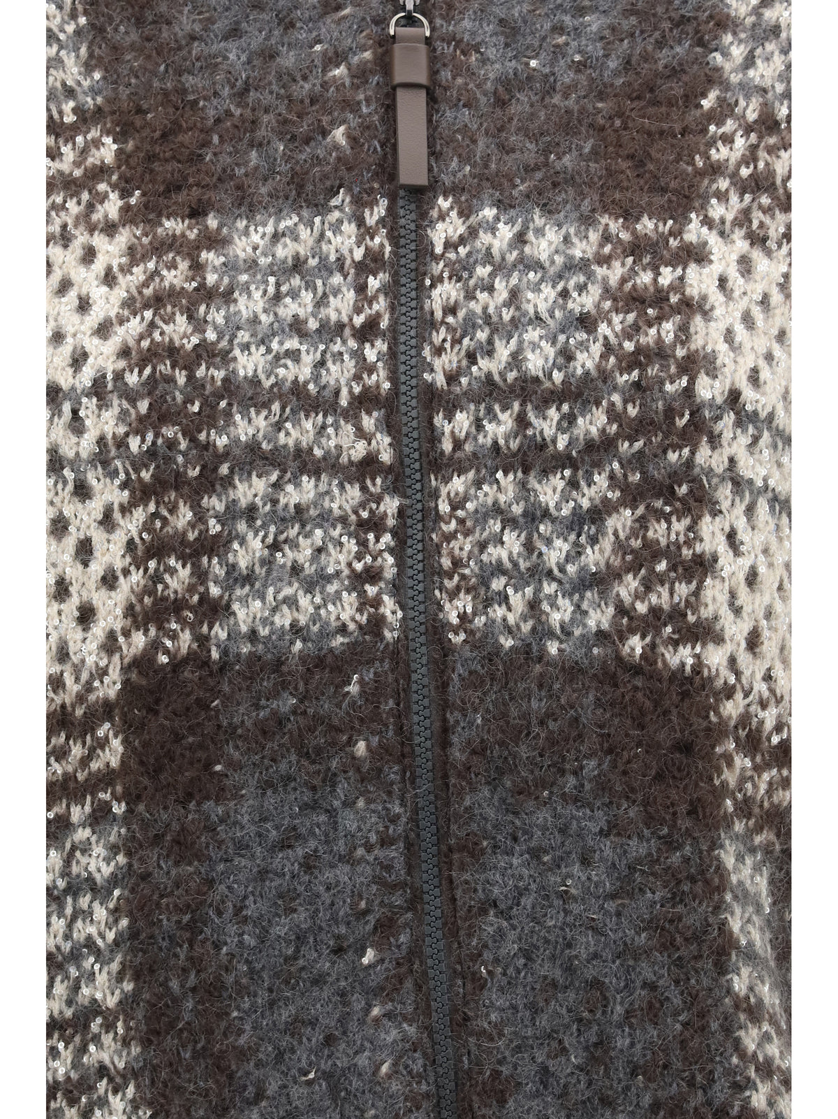 Brunello Cucinelli Checked wool zip Cardigan - Ivory/Piombo/Anthracite
