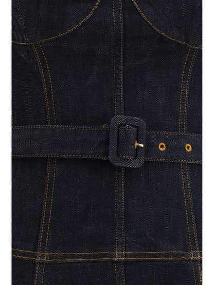 SELF-PORTRAIT Denim flared midi Dress